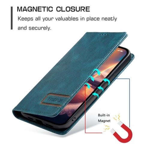 Funda de cuero magnética con textura retro RFID para Motorola Edge 60 Pro (verde)