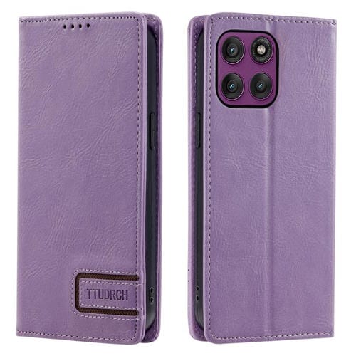 Funda de cuero magnético con textura retro RFID TTUDRCH para Motorola Edge 60 Pro (morado)