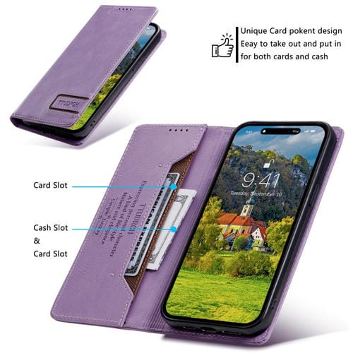 Funda de cuero magnético con textura retro RFID TTUDRCH para Motorola Edge 60 Pro (morado)