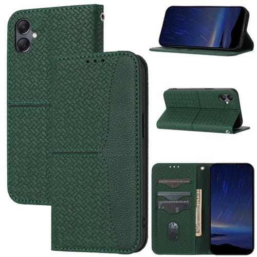 Funda de cuero magnético con textura tejida y costuras para Samsung Galaxy A07 4G/A06 4G (verde)