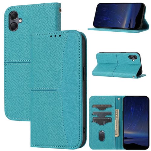 Funda de cuero magnético con textura tejida y costuras para Samsung Galaxy A07 4G/A06 4G (azul)
