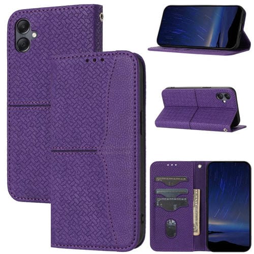 Funda de cuero magnético con textura tejida y costuras para Samsung Galaxy A07 4G/A06 4G (morado)
