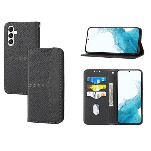 Funda de cuero magnético con textura tejida y costuras para Samsung Galaxy A17 5G/A26 5G (negra)