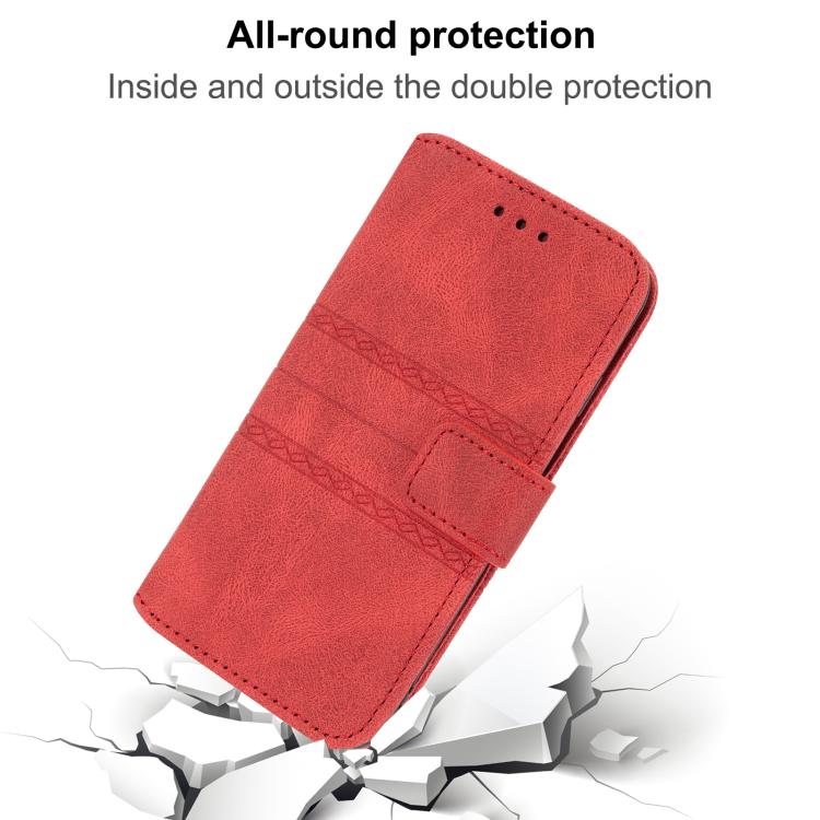 Funda de cuero con textura de rayas en relieve para Huawei Pura 80 Ultra 5G (roja)