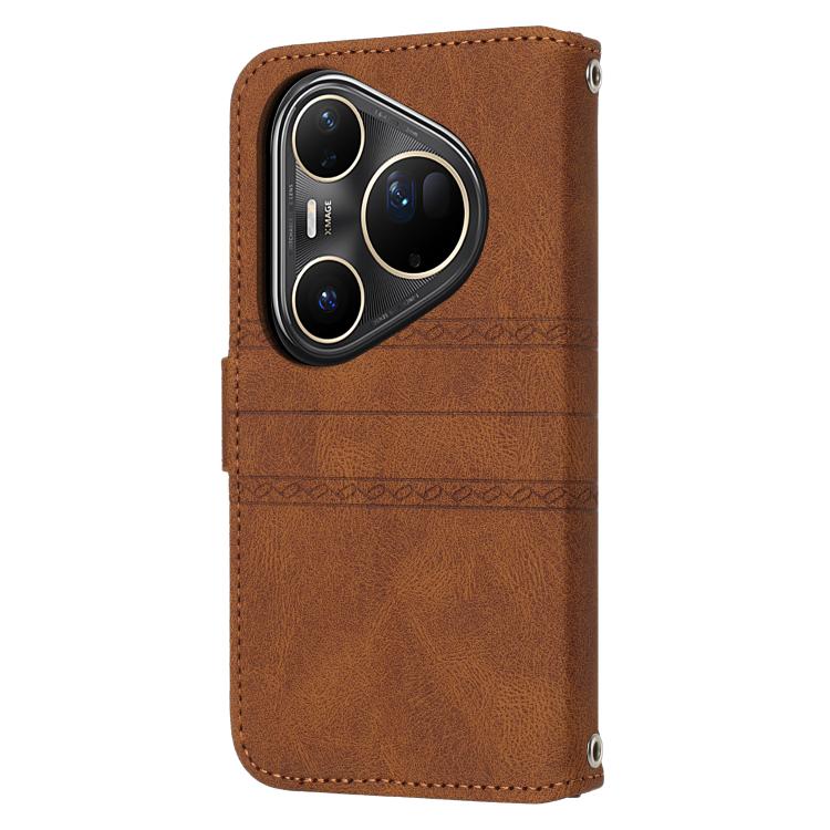 Funda de cuero con textura de rayas en relieve para Huawei Pura 80 Ultra 5G (marrón)
