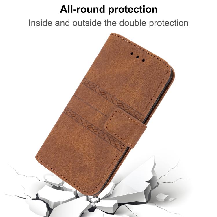 Funda de cuero con textura de rayas en relieve para Huawei Pura 80 Ultra 5G (marrón)