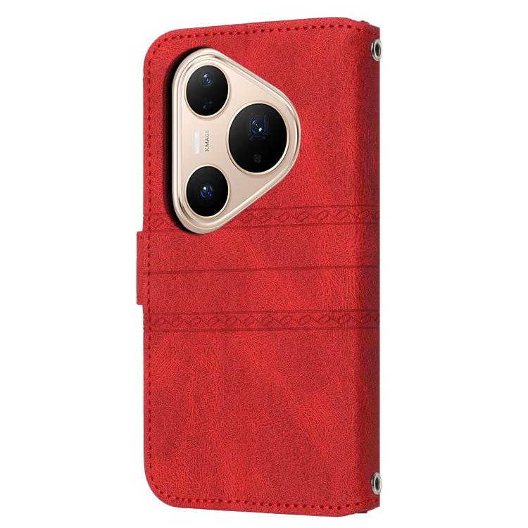 Funda de cuero con textura de piel y rayas en relieve para Huawei Pura 80 Pro 5G / 80 Pro+ 5G (roja)