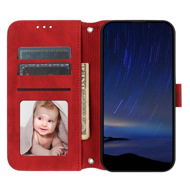 Funda de cuero con textura de piel y rayas en relieve para Huawei Pura 80 Pro 5G / 80 Pro+ 5G (roja)
