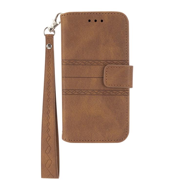 Funda de cuero con textura de rayas en relieve para Huawei Pura 80 5G (marrón)
