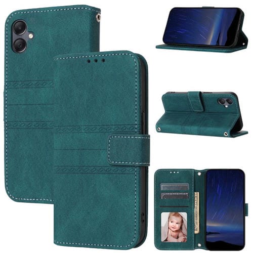 Funda de piel sintética con diseño de rayas en relieve para Samsung Galaxy A07 4G/A06 4G (verde oscuro)