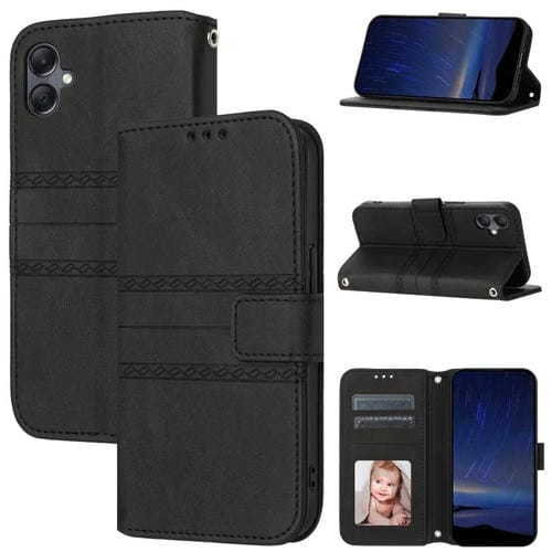 Funda de piel sintética con diseño de rayas en relieve para Samsung Galaxy A07 4G/A06 4G (negra)