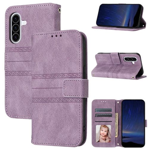 Funda de piel sintética con diseño de rayas en relieve para Samsung Galaxy A17 5G/A26 5G (morado claro)