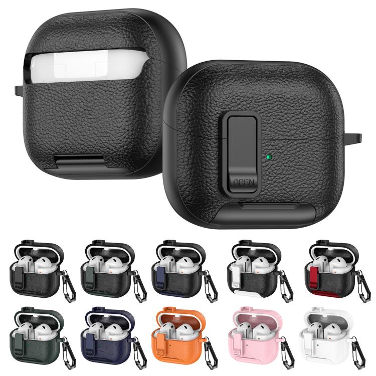 Funda de cuero con textura para auriculares inalámbricos Samsung Galaxy Buds 3/Buds 3 Pro, con gancho y soporte (negro y verde militar)