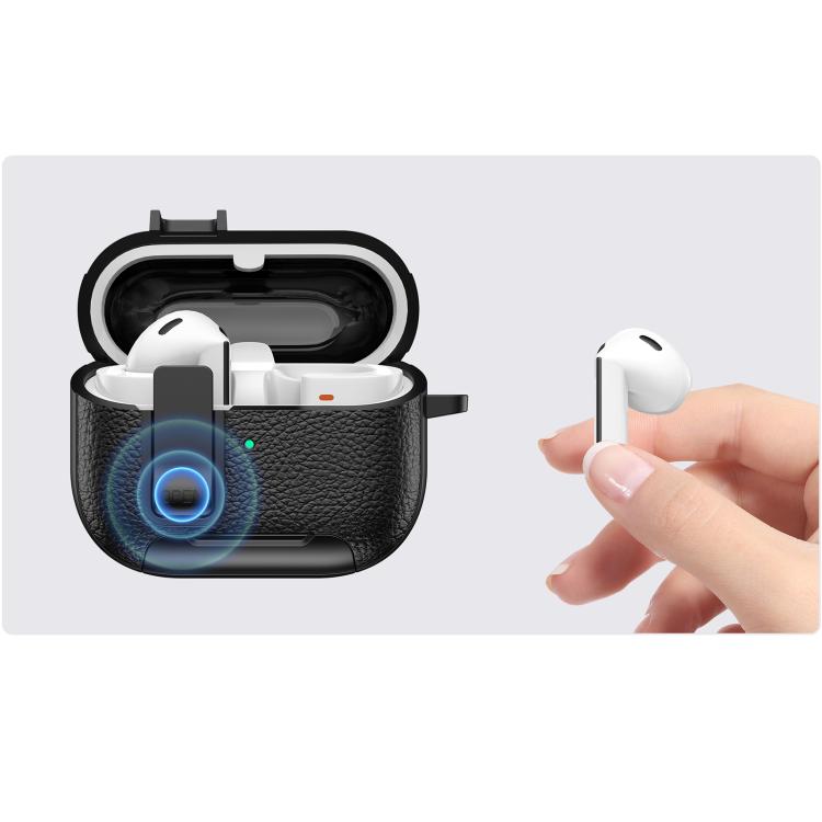 Funda de cuero con textura para auriculares inalámbricos Samsung Galaxy Buds 3/Buds 3 Pro, con gancho y soporte (naranja)