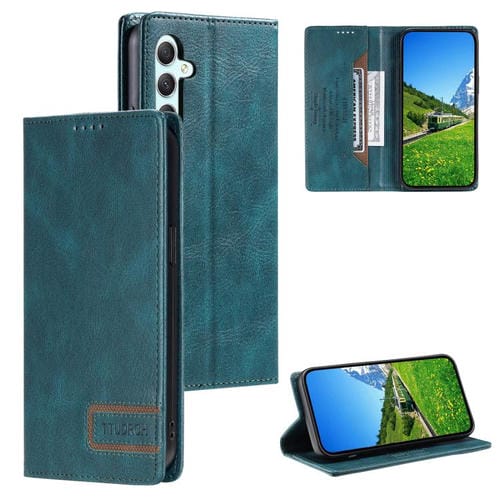 Funda de cuero magnético con textura retro RFID para Samsung Galaxy A17 5G TORCH (verde)