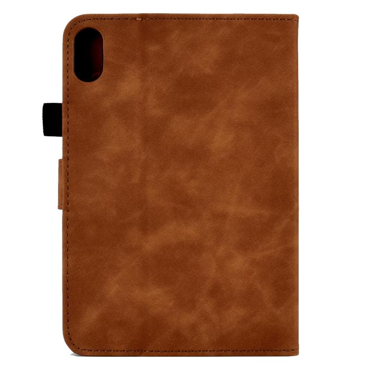 Funda de cuero con relieve de mariposa peonía para Xiaomi Redmi Pad 2 (marrón)