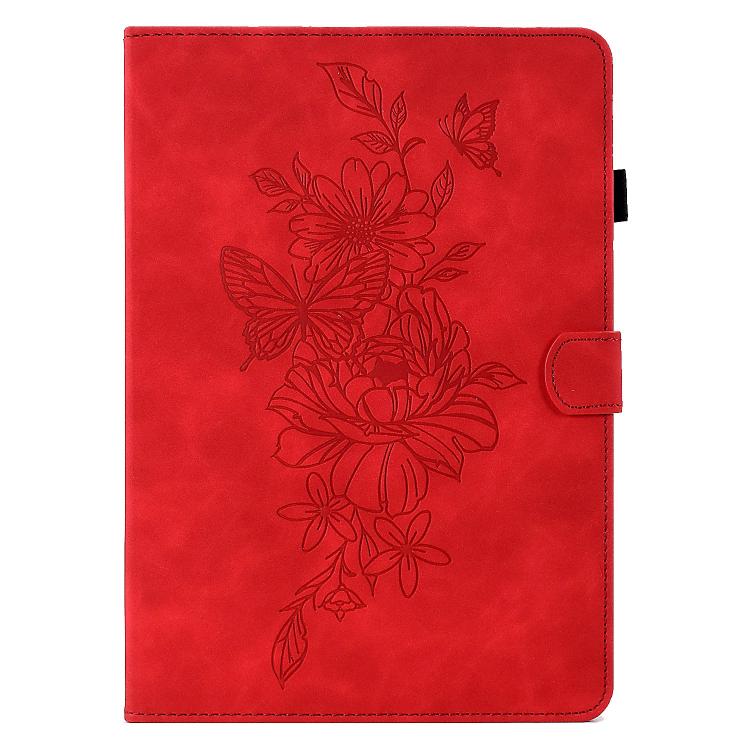 Funda de cuero con relieve de mariposa peonía para Xiaomi Redmi Pad 2 (roja)