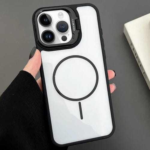 Funda magnética MagSafe para iPhone 13 Pro Max con soporte para lente de PC (negro)