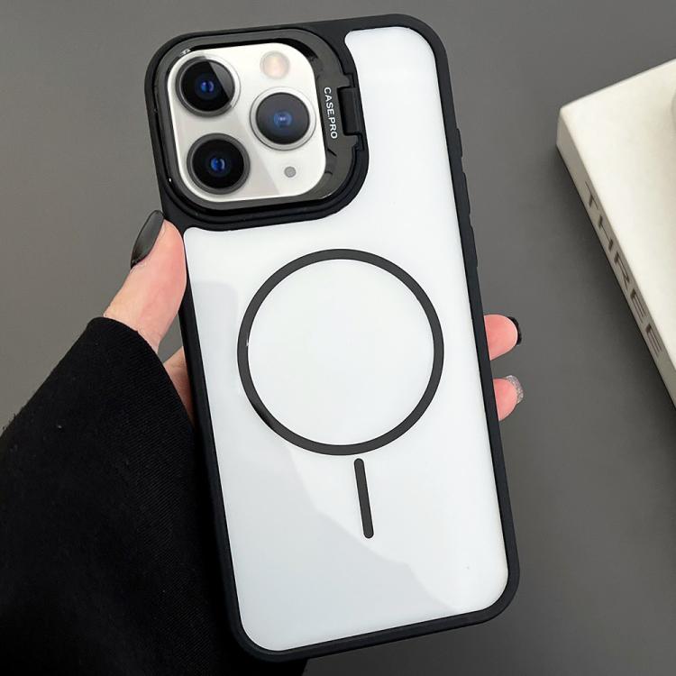 Estuche magnético MagSafe para iPhone 11 Pro Max con soporte para lente de PC (negro)