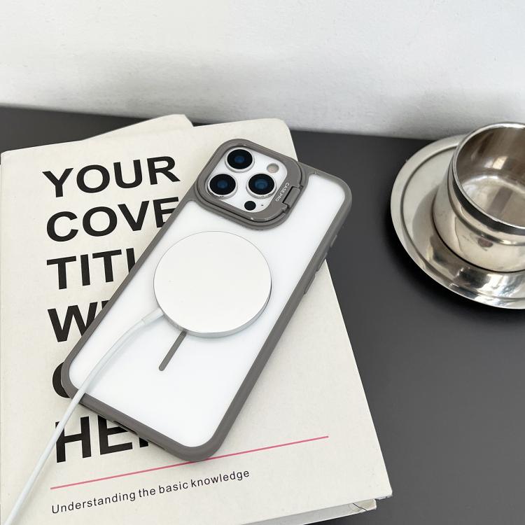 Funda magnética MagSafe para iPhone 15 Pro Max con soporte para lente de PC (gris)