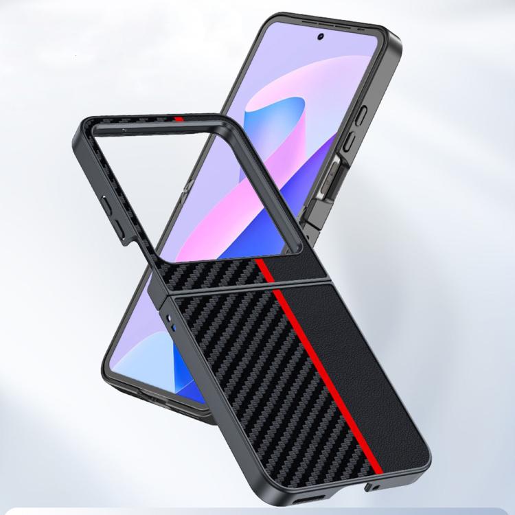 Funda ultrafina con textura de fibra de carbono para Infinix Zero Flip (negro y rojo)