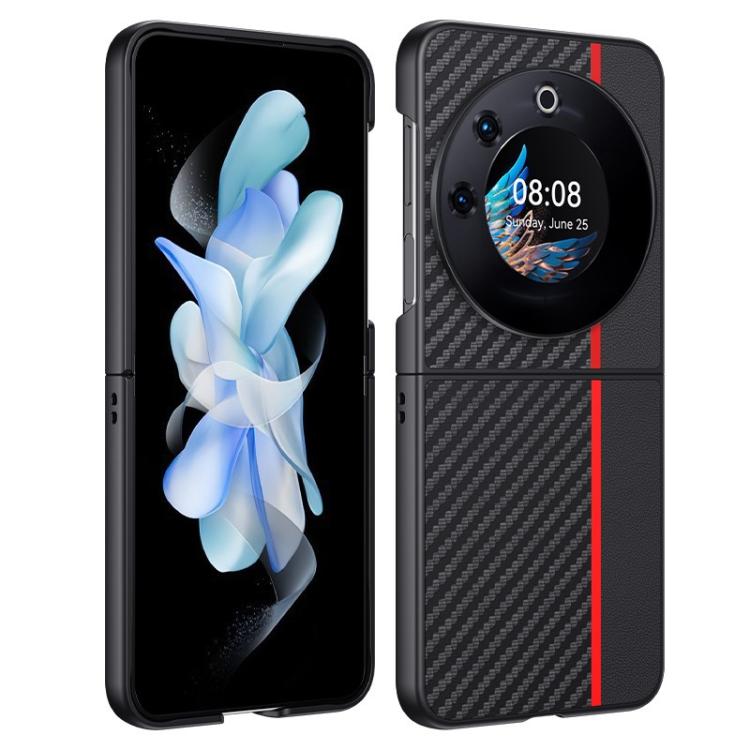 Funda ultrafina con textura de fibra de carbono para Tecno Phantom V Flip (negro y rojo)