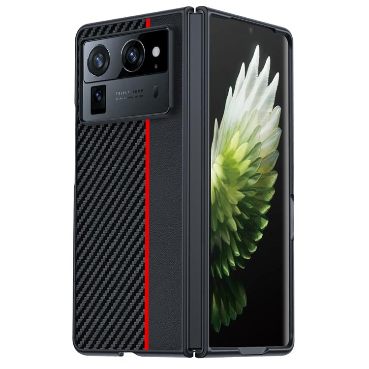 Funda ultrafina con textura de fibra de carbono para Tecno Phantom V Fold2 (negro y rojo)