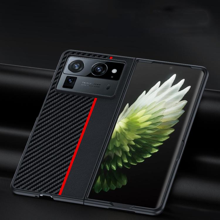 Funda ultrafina con textura de fibra de carbono para Tecno Phantom V Fold2 (negro y amarillo)