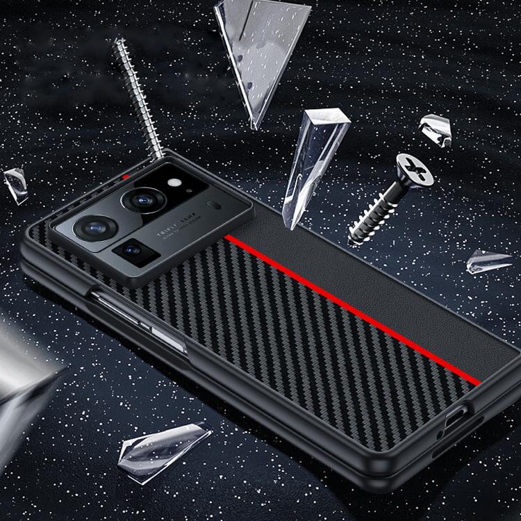 Funda ultrafina con textura de fibra de carbono para Tecno Phantom V Fold2 (negro y amarillo)