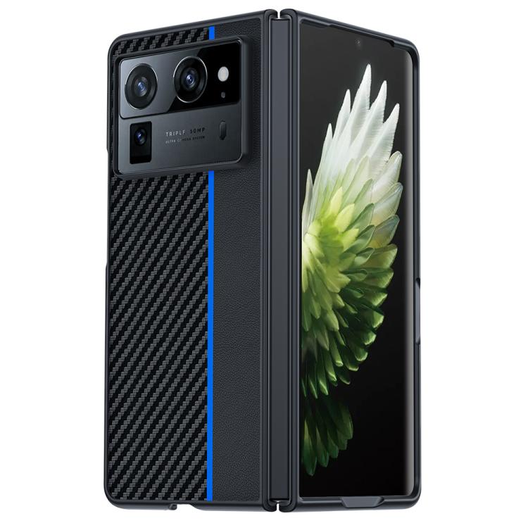 Funda ultrafina con textura de fibra de carbono para Tecno Phantom V Fold2 (negro y azul)