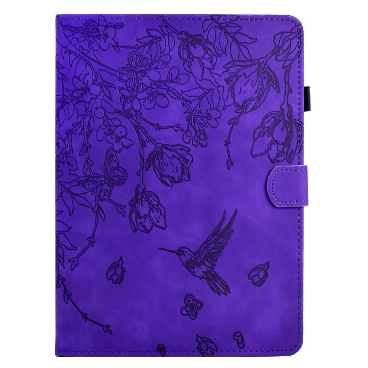 Funda de cuero inteligente con estampado de flores y pájaros para Xiaomi Redmi Pad 2 (morado)