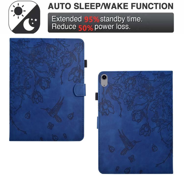 Funda de cuero inteligente con estampado de flores y pájaros para Xiaomi Redmi Pad 2 (azul oscuro)