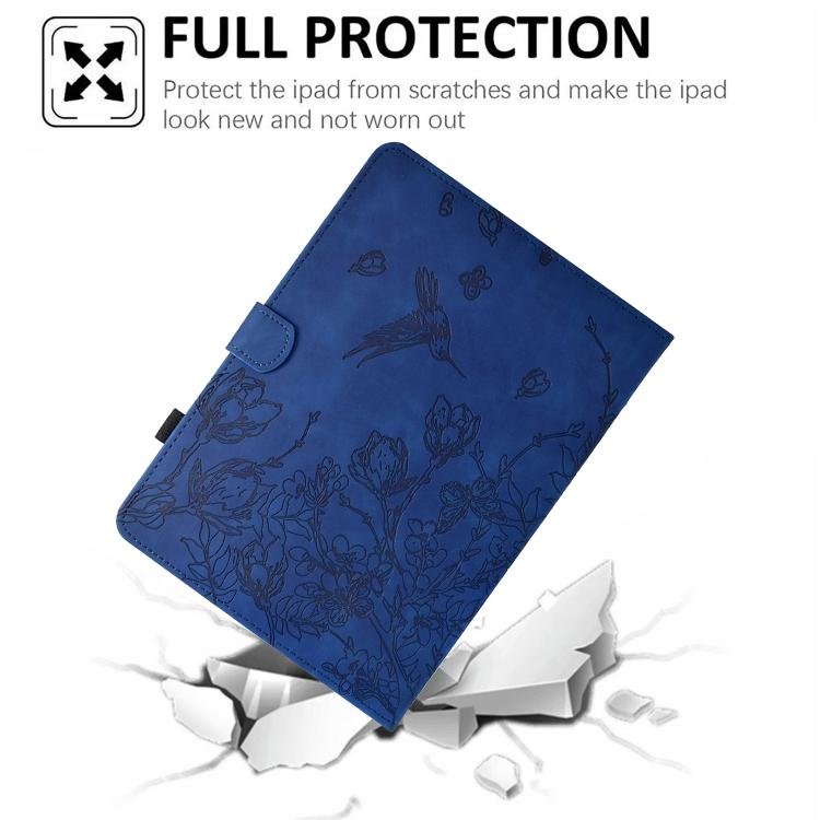 Funda de cuero inteligente con estampado de flores y pájaros para Xiaomi Redmi Pad 2 (azul oscuro)