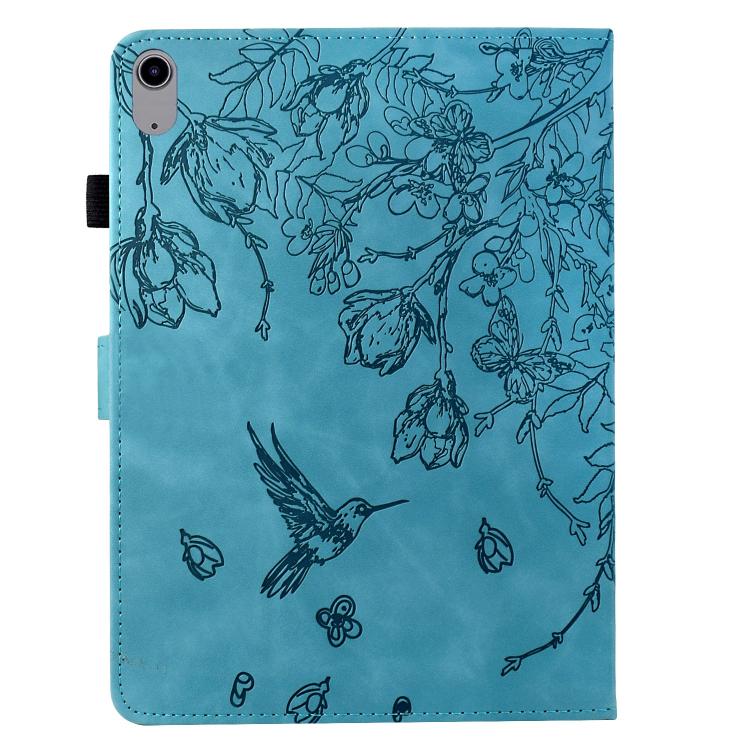 Funda de cuero inteligente con estampado de flores y pájaros para Xiaomi Redmi Pad 2 (azul claro)