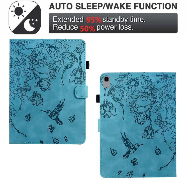 Funda de cuero inteligente con estampado de flores y pájaros para Xiaomi Redmi Pad 2 (azul claro)