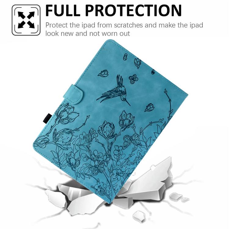 Funda de cuero inteligente con estampado de flores y pájaros para Xiaomi Redmi Pad 2 (azul claro)