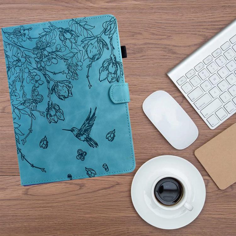 Funda de cuero inteligente con estampado de flores y pájaros para Xiaomi Redmi Pad 2 (azul claro)