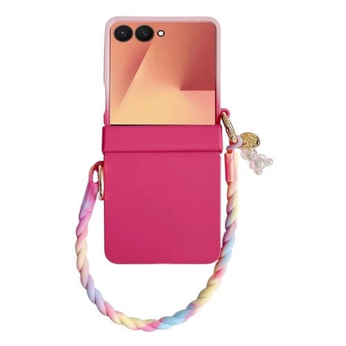 Funda de PC con hebilla lateral integrada y correa para Samsung Galaxy Z Flip7 5G (rosa y rojo)