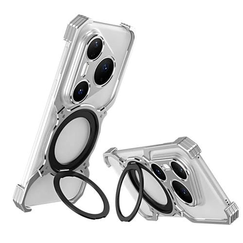 Funda metálica con soporte MagSafe sin bordes para Huawei Pura 80 Pro (plateada)