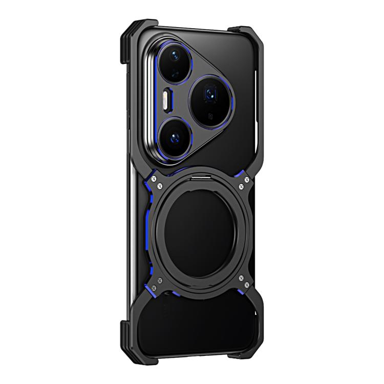 Funda metálica con soporte MagSafe sin bordes para Huawei Pura 80 Pro+ (negro y azul)