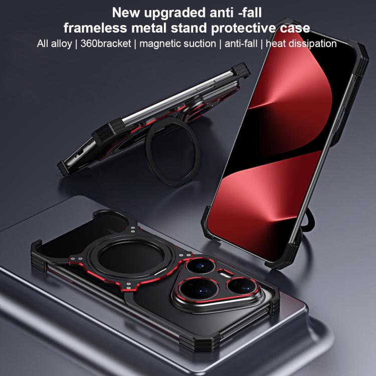 Funda metálica con soporte MagSafe sin bordes para Huawei Pura 80 Pro+ (negro y azul)