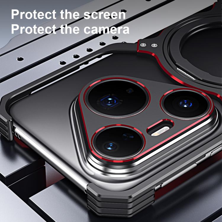 Funda metálica con soporte MagSafe sin bordes para Huawei Pura 80 Pro+ (negro y morado)