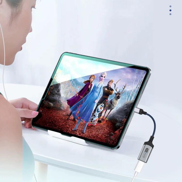 Adaptador de audio para auriculares MH-306 USB-C/Tipo C a 8 pines con luz indicadora (azul grisáceo)