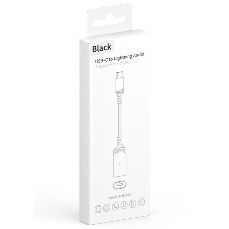 Adaptador de audio para auriculares MH-306 USB-C/Tipo C a 8 pines con luz indicadora (azul grisáceo)