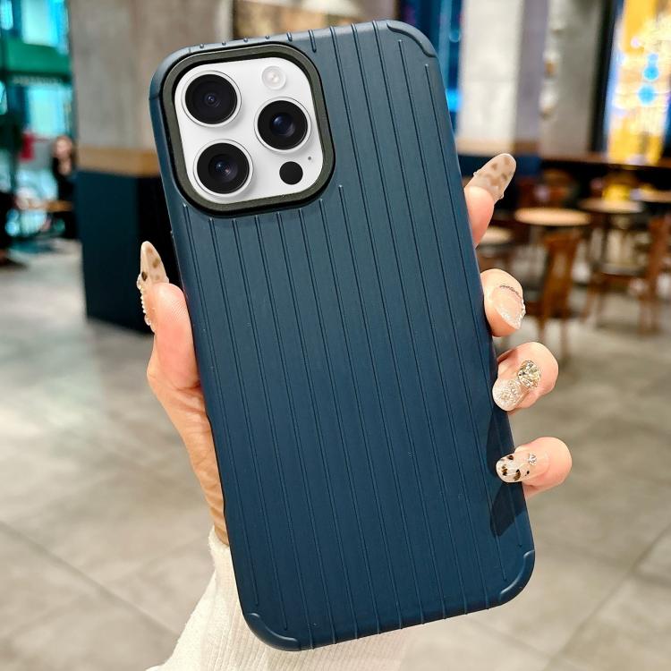 Funda MagSafe de cobertura total para iPhone 16 Pro Max con diseño inspirado en equipaje (azul oscuro)