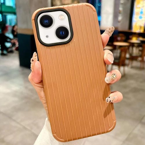 Funda MagSafe de cobertura total para iPhone 14 Plus con diseño inspirado en maletas (marrón)