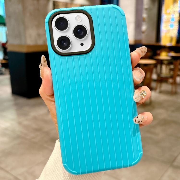 Funda MagSafe de cobertura total para iPhone 11 Pro Max con diseño inspirado en equipaje (azul claro)