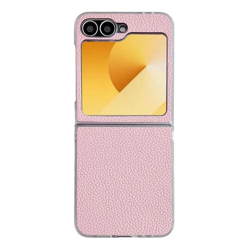 Funda de cuero transparente con textura de lichi para Samsung Galaxy Z Flip6 (rosa)