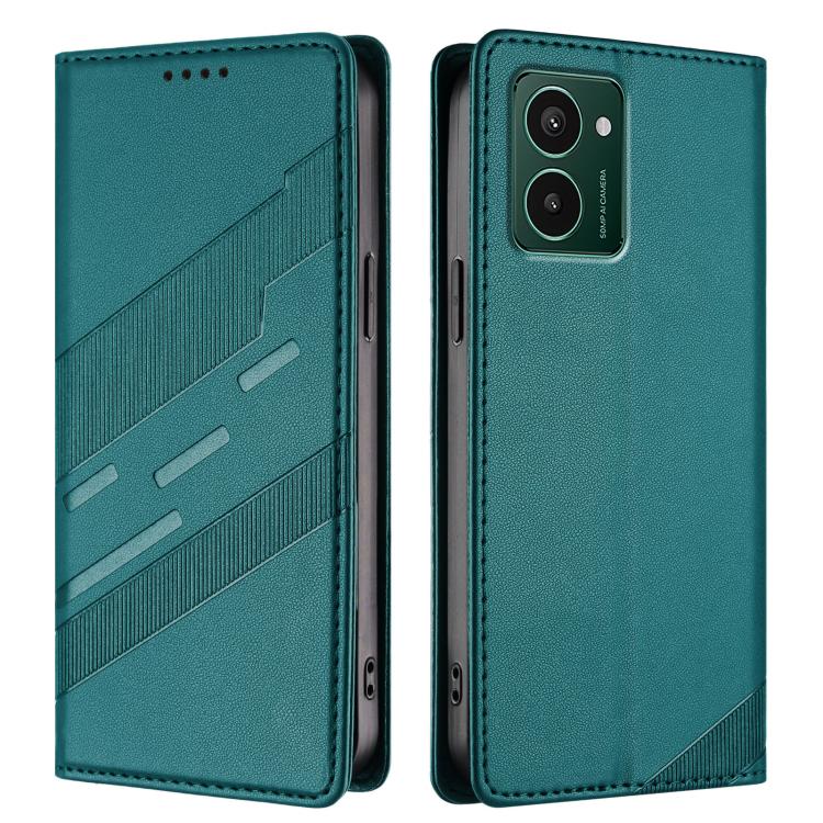 Funda de cuero retro con relieve para teléfono HMD Pulse Pro (verde oscuro)