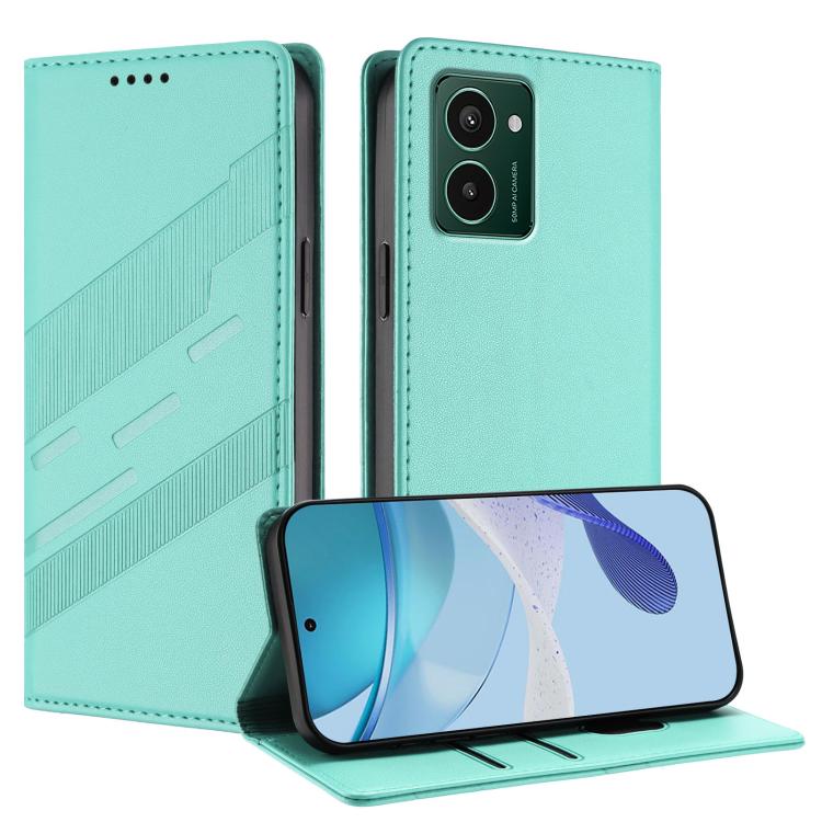 Funda de cuero retro con relieve para teléfono HMD Pulse Pro (verde menta)